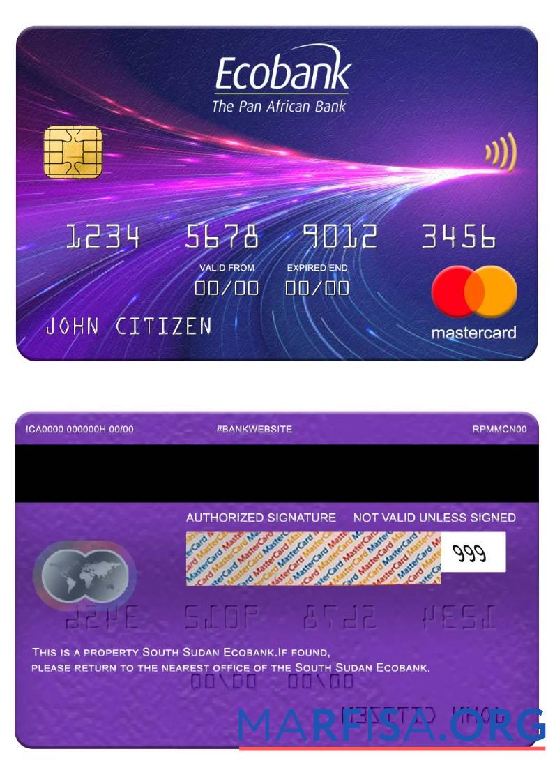 Realistic South Sudan Ecobank mastercard sample